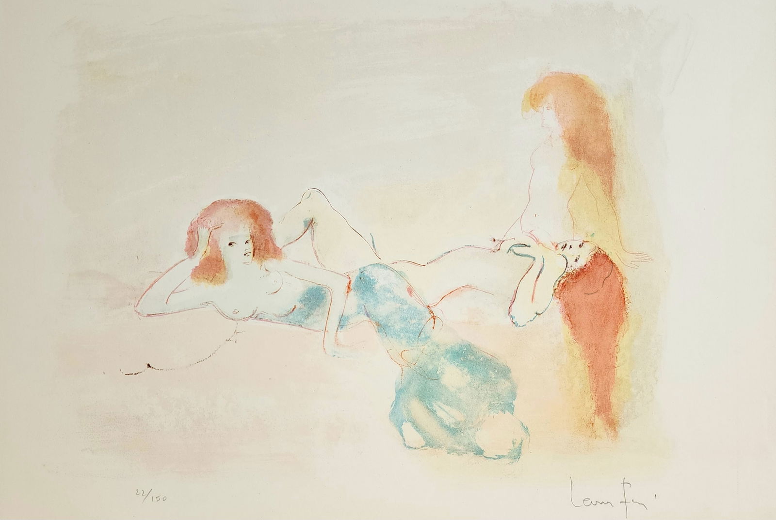 Leonor Fini 'Ls trois Amies' 1969: Artist: Leonor Fini Title: 'Ls trois Amies' Medium: Lithograph, Signed and numbered in pencil by the artist Edition: 22/150 Year: 1969 Size: 15.94 x 23.22 inches Published and printed by Pierre de Tar