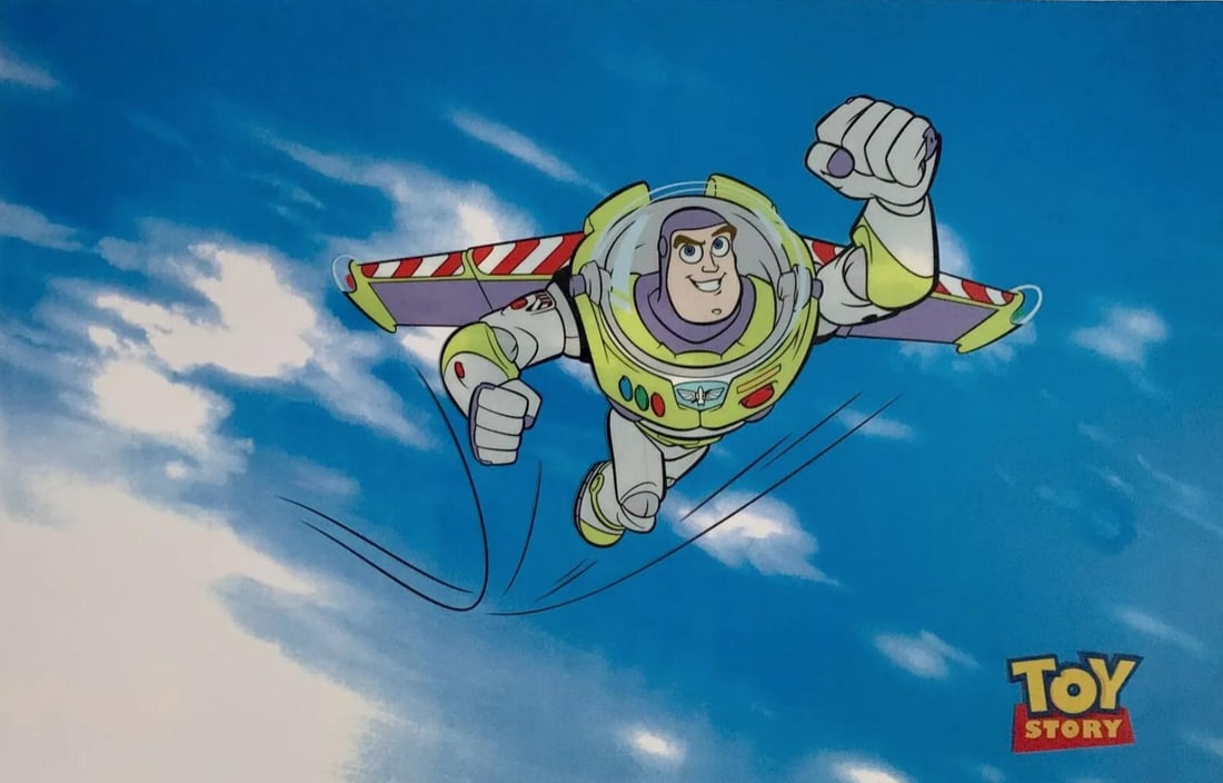 Disney, Toy Story - Buzz Lightyear Of Star Command, Limited Edition Animation Cel: Genuine Limited Edition Serigraph Cel of Buzz Lightyear from Toy Story. Disney's own artists have selected this scene from the ORIGINAL animation drawings used to produce this classic Disney film. Kno