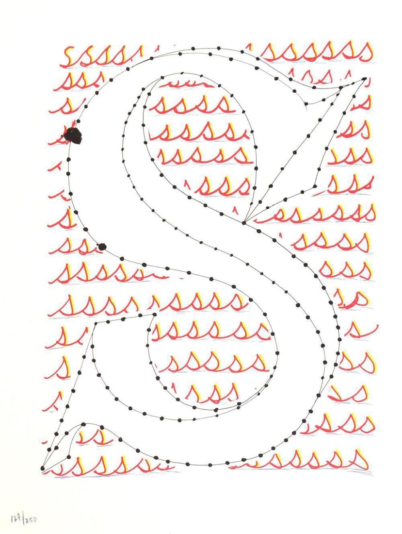 David Hockney, Letter S, Framed Lithograph: Artist: David Hockney. Title: Letter S from "Hockney's Alphabet" Year: 1991. Dimensions: 12 5/8 in. by 9 5/8in. Frame size approx: 18 x 15 Inches. Publisher: Faber and Faber Limited London Suite: