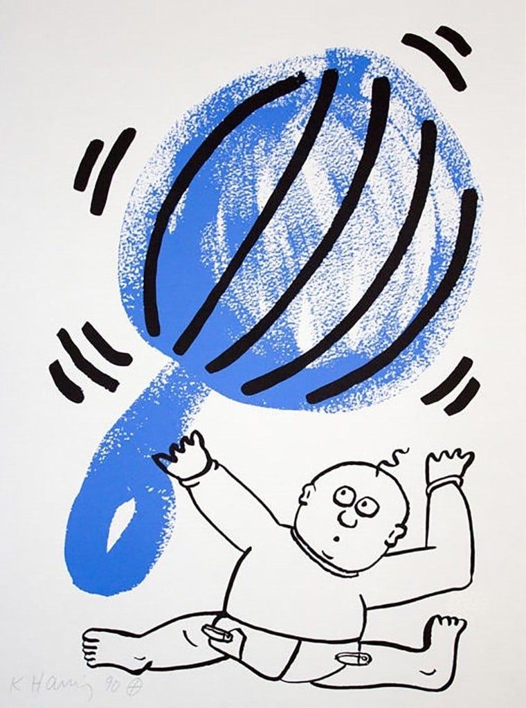 Keith Haring 'The Story Of Red And Blue - 1990, L. Pp. 128-13, Signed & Numbered, 1989: Artist: Keith Haring Title: Plate 2 from Story of Red and Blue (L. pp. 128-133) Medium: Screen print in colors on wove paper Sheet Size: 22 x 16.5 inches Frame Size: approx 28.5 x 22.5 inches Year: 19