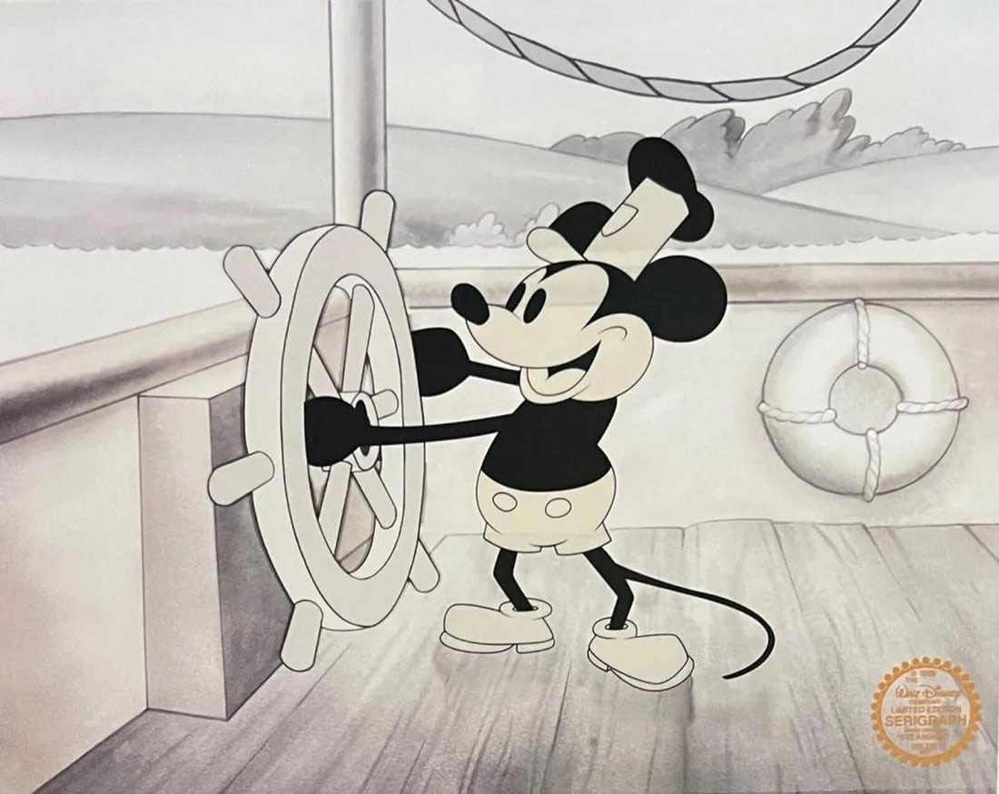 Disney, Mickey Mouse Steamboat Willie Limited Edition Sericel: Item Details Description This is a Limited Edition Serigraph Cel of Mickey Mouse from Steamboat Willie. From 1928 Walt Disney'studios - Steamboat Willie. Disney's own artists have selected this scene