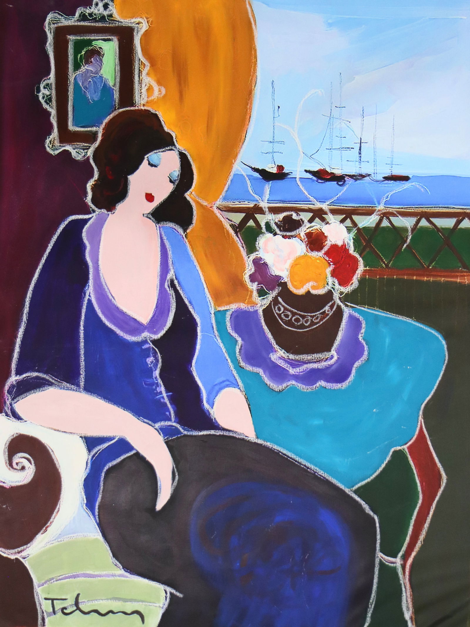 Itzchak Tarkay, 'Delila' Original Mixed Media On Canvas 30 x 40: Artist: TARKAY, ITZCHAK Title: Delila Year: 1993 Size: 30 X 40 INCHES Medium: ORIGINAL MIXED MEDIA WITH ACRYLIC ON CANVAS Edition: ORIGINAL 1/1 Description: Hand signed by the artist The artwork is in