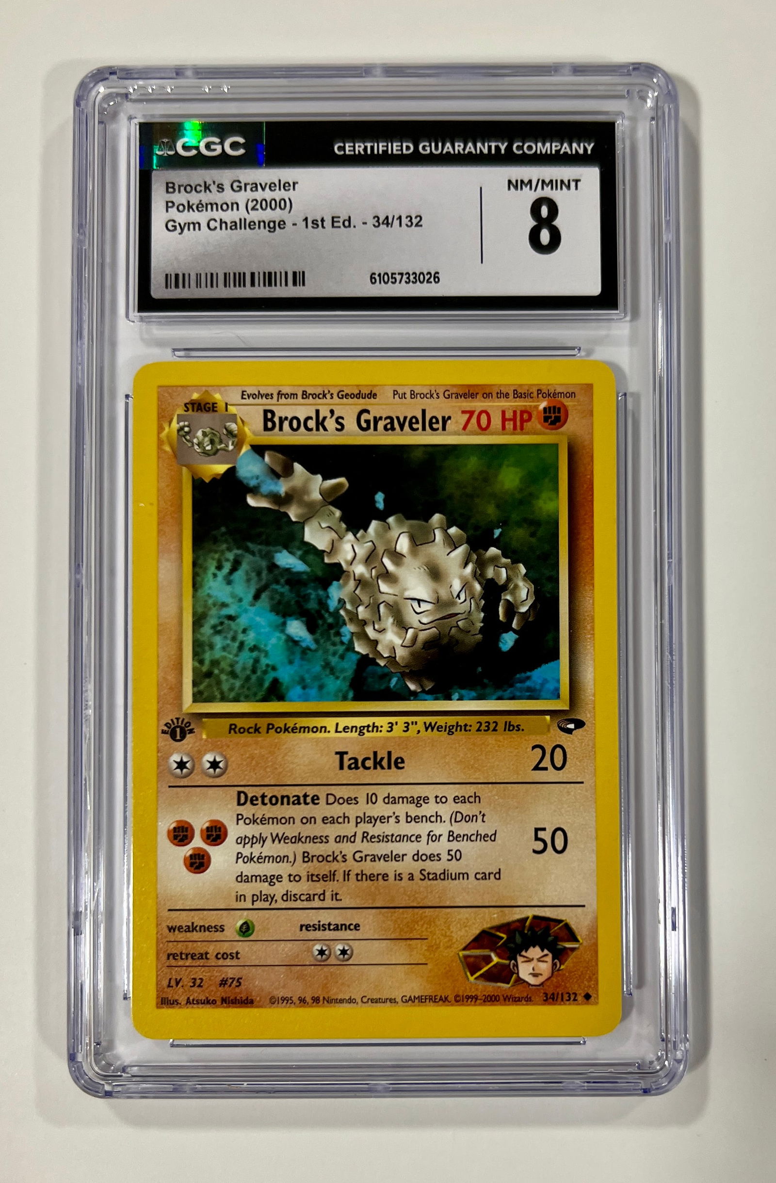 Brock's Graveler 1st Ed. #34 2000 Pokemon CGC 8: Brock's Graveler 1st Ed. #34 2000 Pokemon CGC 8