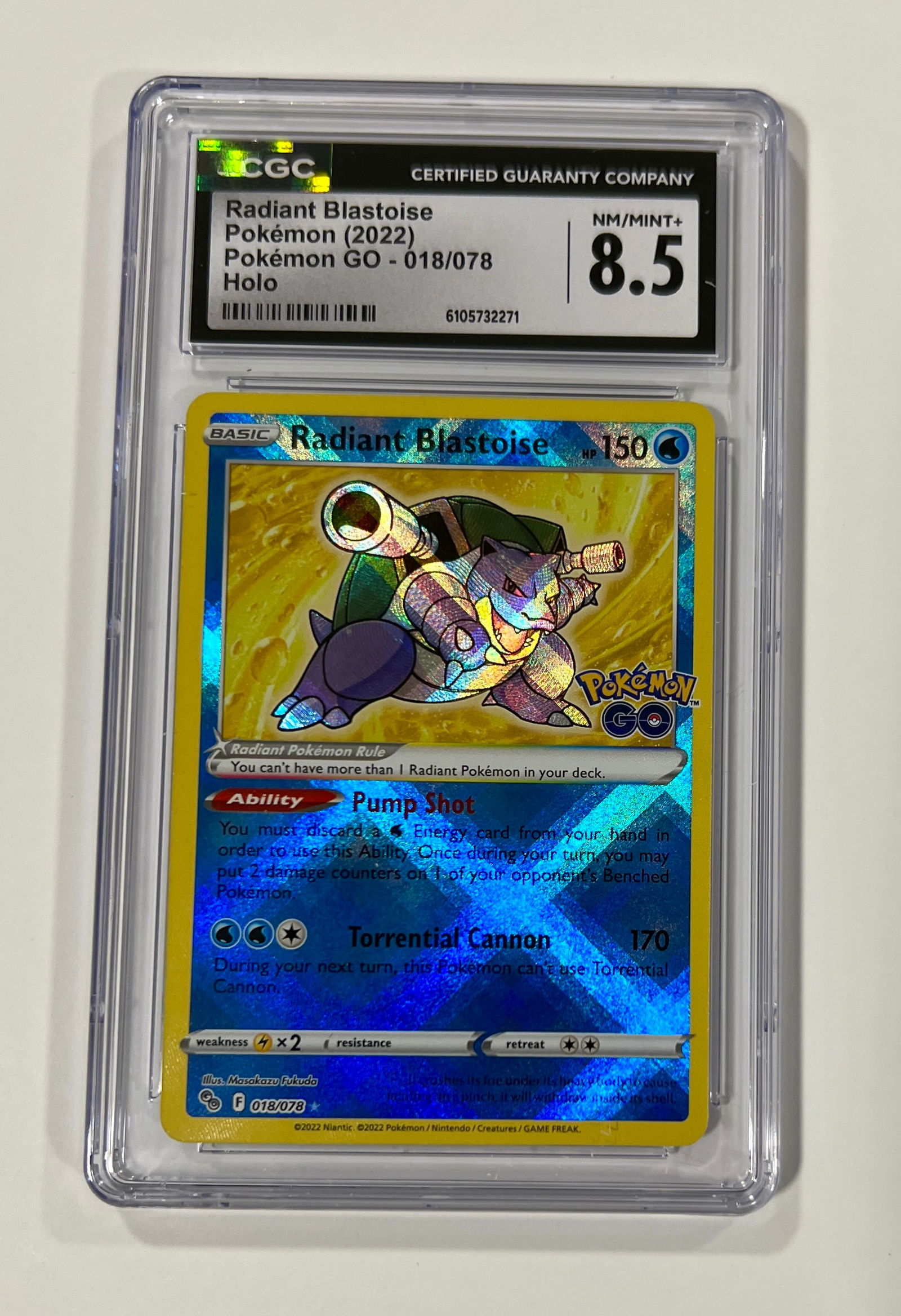 Radiant Blastoise Holo #018 2022 Pokemon CGC 8.5 (1 of 1)