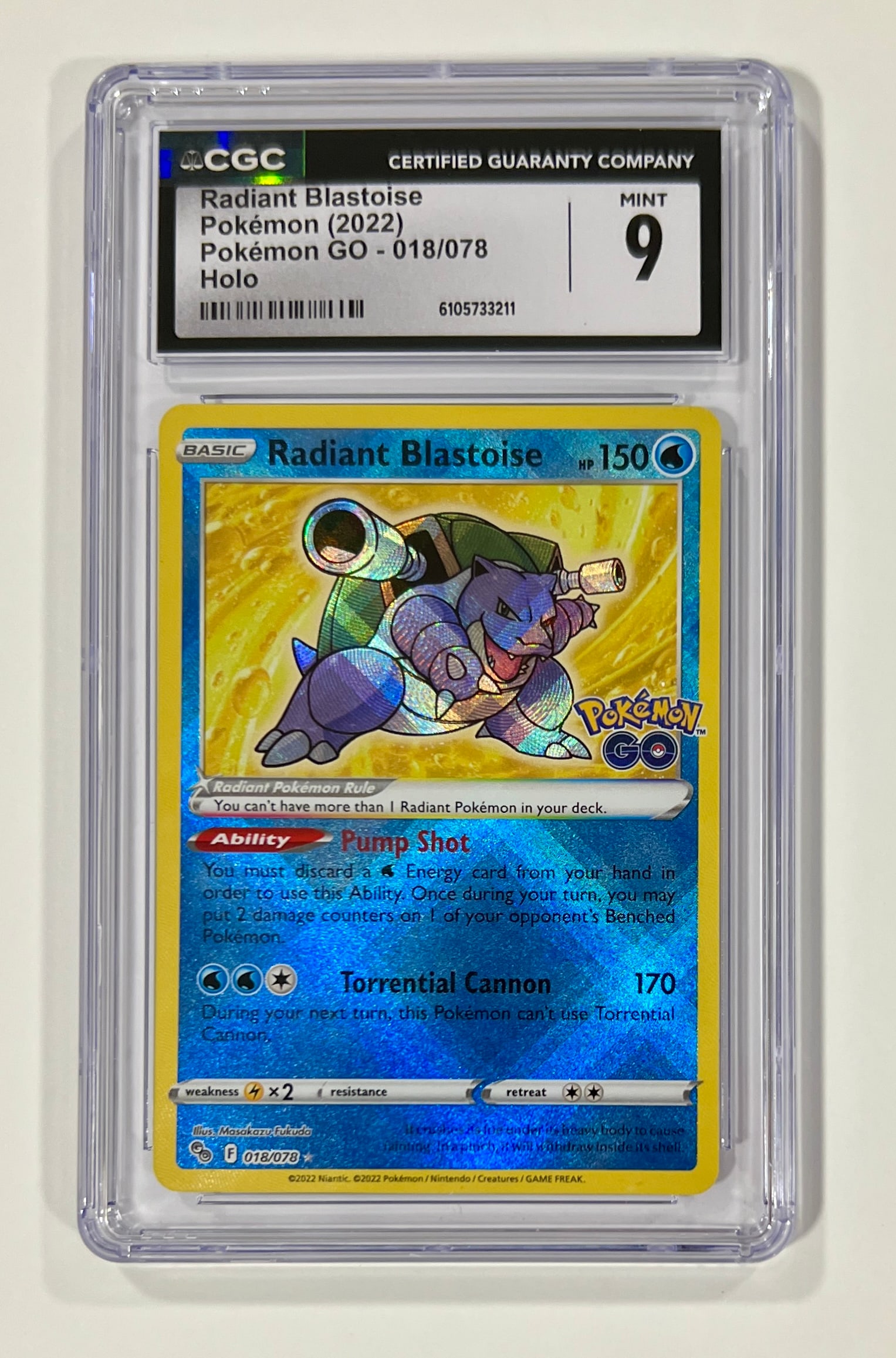 Radiant Blastoise Holo #018 2022 Pokemon CGC 9 (1 of 1)