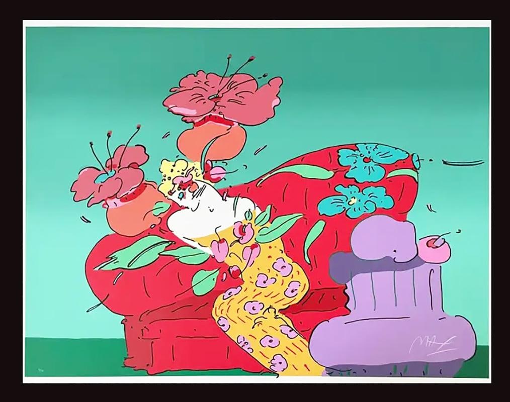 Peter Max "Flower Lady" 1989, Screent print, Signed and Numbered: Artist: Peter Max (1937) Title: Flower Lady Year: 1989 Edition: 94/150, plus proofs Medium: Silkscreen on Arches paper Size: 31.5 x 40.5 inches Condition: Excellent Inscription: Signed and numbered by