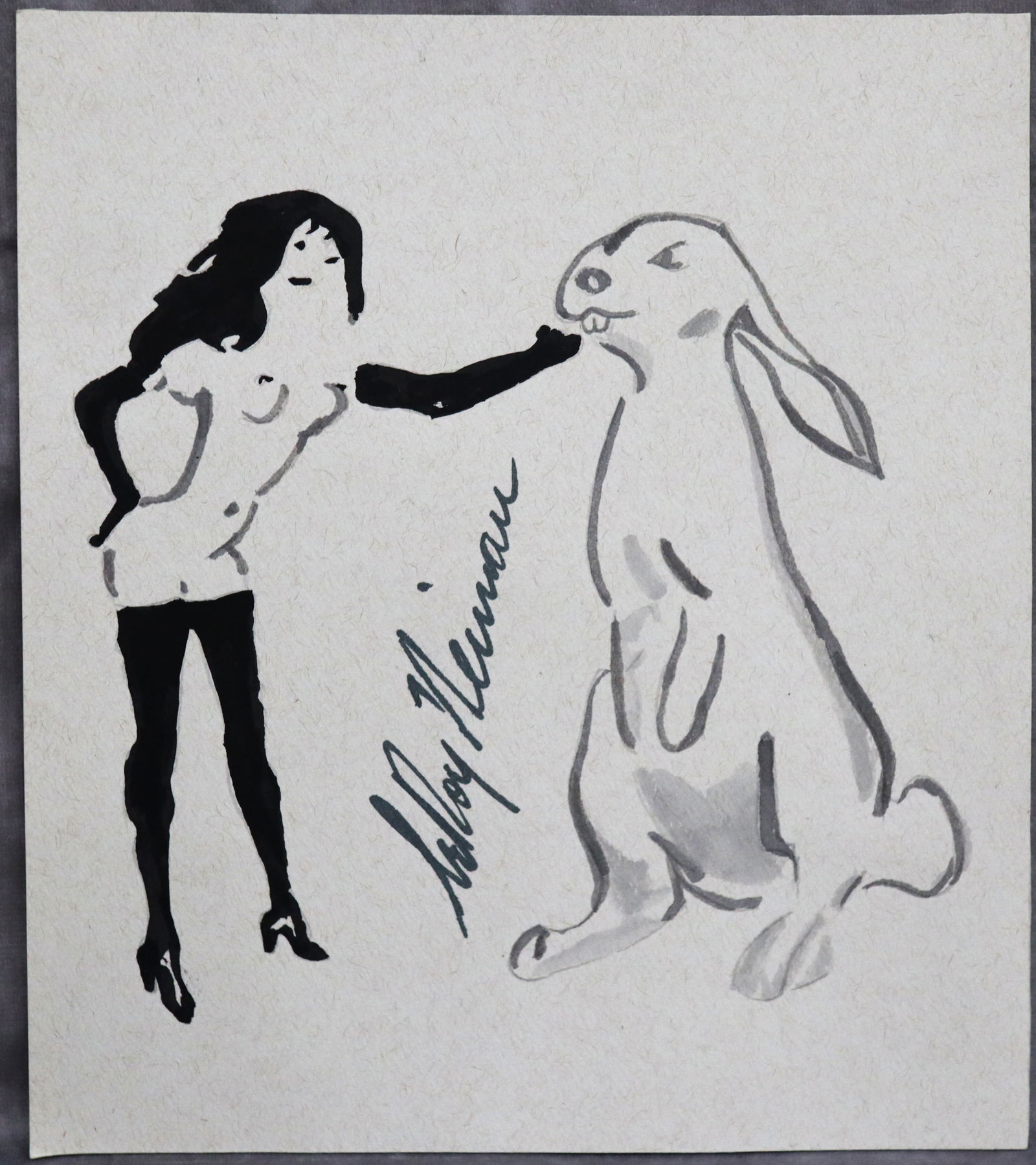 Playboy | LeRoy Neiman Femlin Bunny, Original Drawing: Artist: LeRoy Neiman (1921-2012) Title: Playboy Femlin - Surface: Paper Type: Drawing / Sketch Size: Medium: Watercolor / Ink Origin: USA Year: Circa 1990's to early 2000's Edition: Original Artist Bi