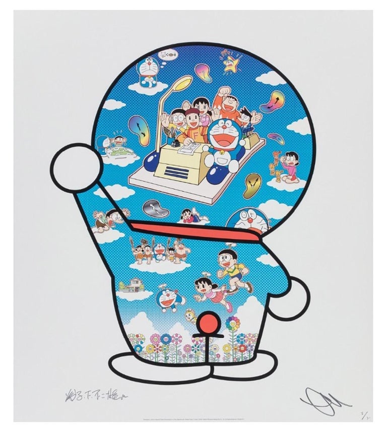 Takashi Murakami Doraemon, Let's Go Beyond These Dimensions on a Time Machine with Master Fujiko F.: Takashi Murakami Doraemon, Let's Go Beyond These Dimensions on a Time Machine with Master Fujiko F. Fujio!, 2020 Offset Lithograph 25 7/10 × 22 1/2 in 65.4 × 57.2 cm Edition XX/300 Hand signed and n