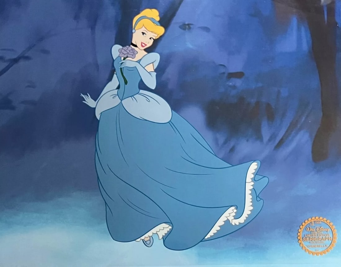 Disney, 'Cinderella', Limited Edition Animation Cel: Disney Limited Edition Serigraph Cel of CINDERELLA . Disney’s own artists have selected this scene from the original animation drawings used to produce this classic Disney film. Known as a "cel", th