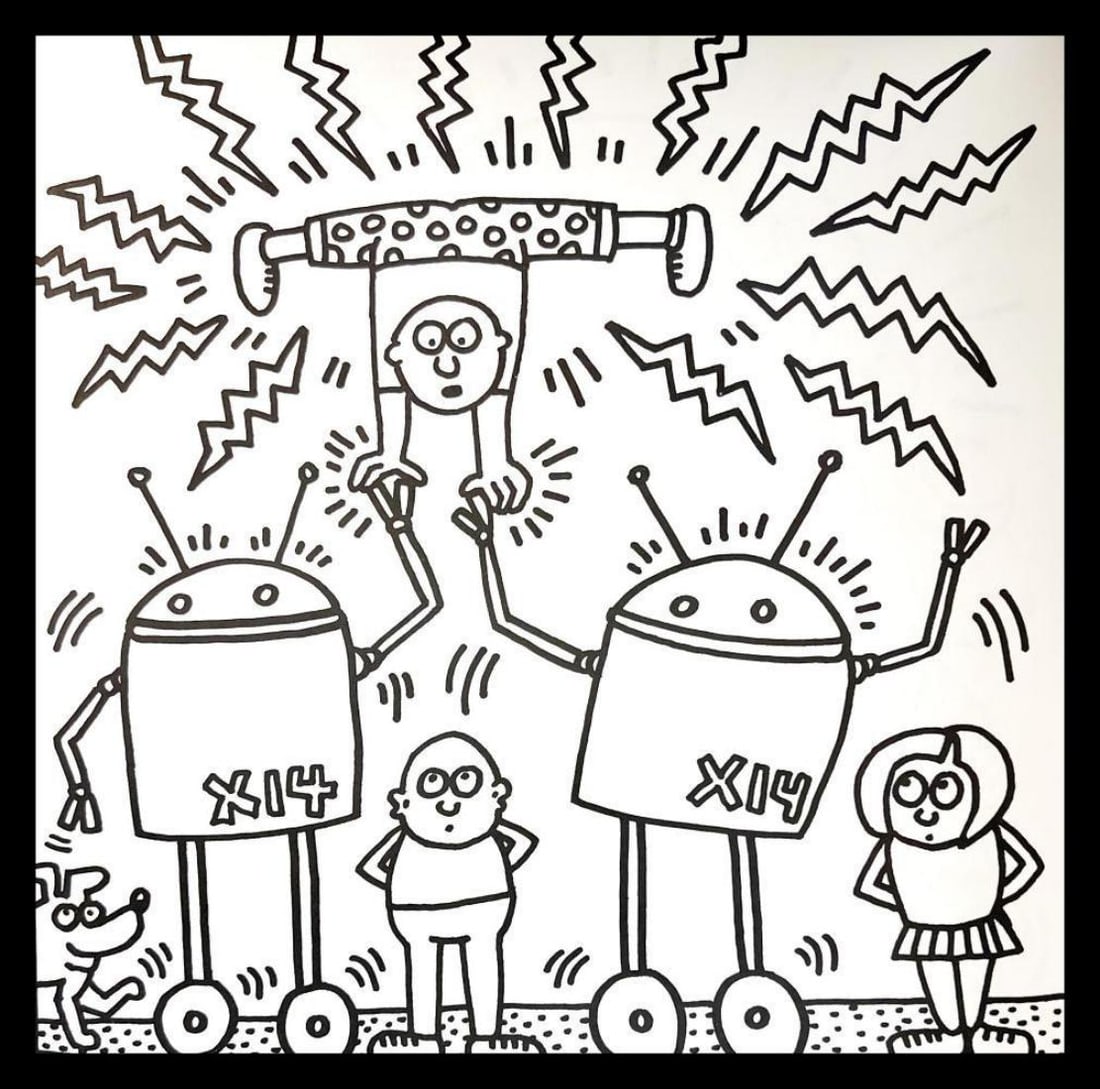 Keith Haring, Untitled V, Lithograph - 1985: Artist: Keith Haring Title: Untitled V Year: 1985 Dimensions: 11.5 in. by 11 in. Edition: From the rare limited edition of 300 Publisher: Keith Haring POP Shop NYC Medium: Lithograph on Paper Conditio