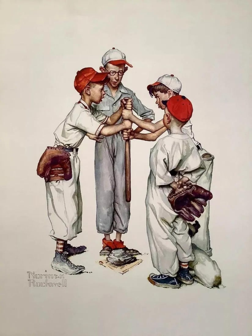 Norman Rockwell, "Choosin' Up", Framed Print 17.25x21: Artist- Norman Rockwell Type- Lithograph Size- 21 x 17.25 Approximate Framed Size- 25 x 21 Condition-Excellent Buyers Premium 25%