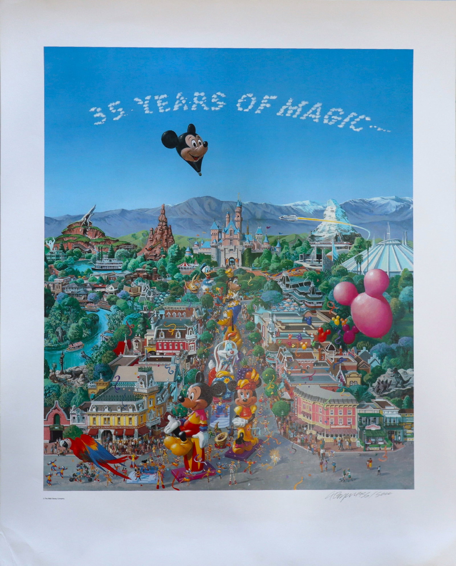 Charles Boyer, '35 Years of Magic', Signed Limited Edition Disney Lithograph, 1990: Artist: Charles Boyer (1935 - 2021) Title: '35 Years of Magic' Year: 1990 Limited Edition: 4956 out of 5000 Signed: C Boyer Image Size: 23.25"x19.5" Type: Lithograph Material: Paper Description: A com