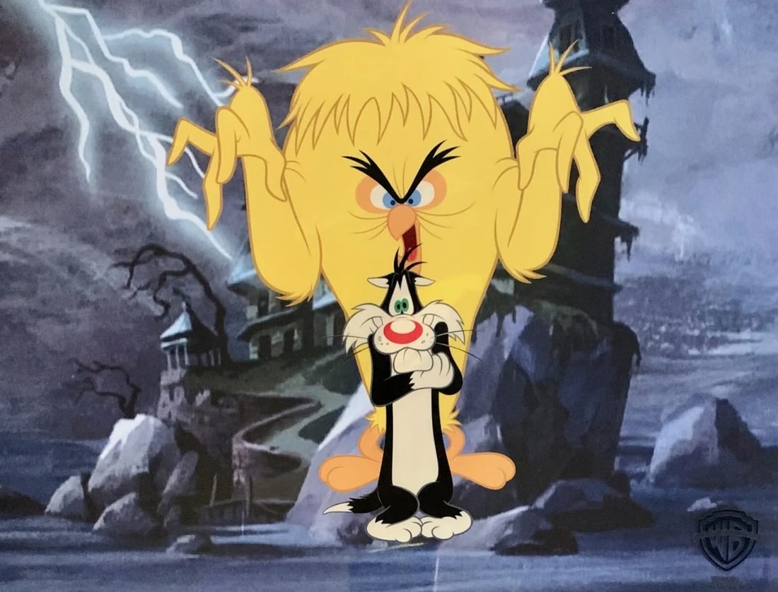 Warner Bros, 'Sylvester Cat & Monsterized Tweety Bird', Limited Edition Animation Cel: Limited edition sericel titled "Hyde and Go Tweet". This fantastic animation features Sylvester and Tweety. This Cel measures 11" x 14", comes unframed, in excellent condition. This cel bears an authe