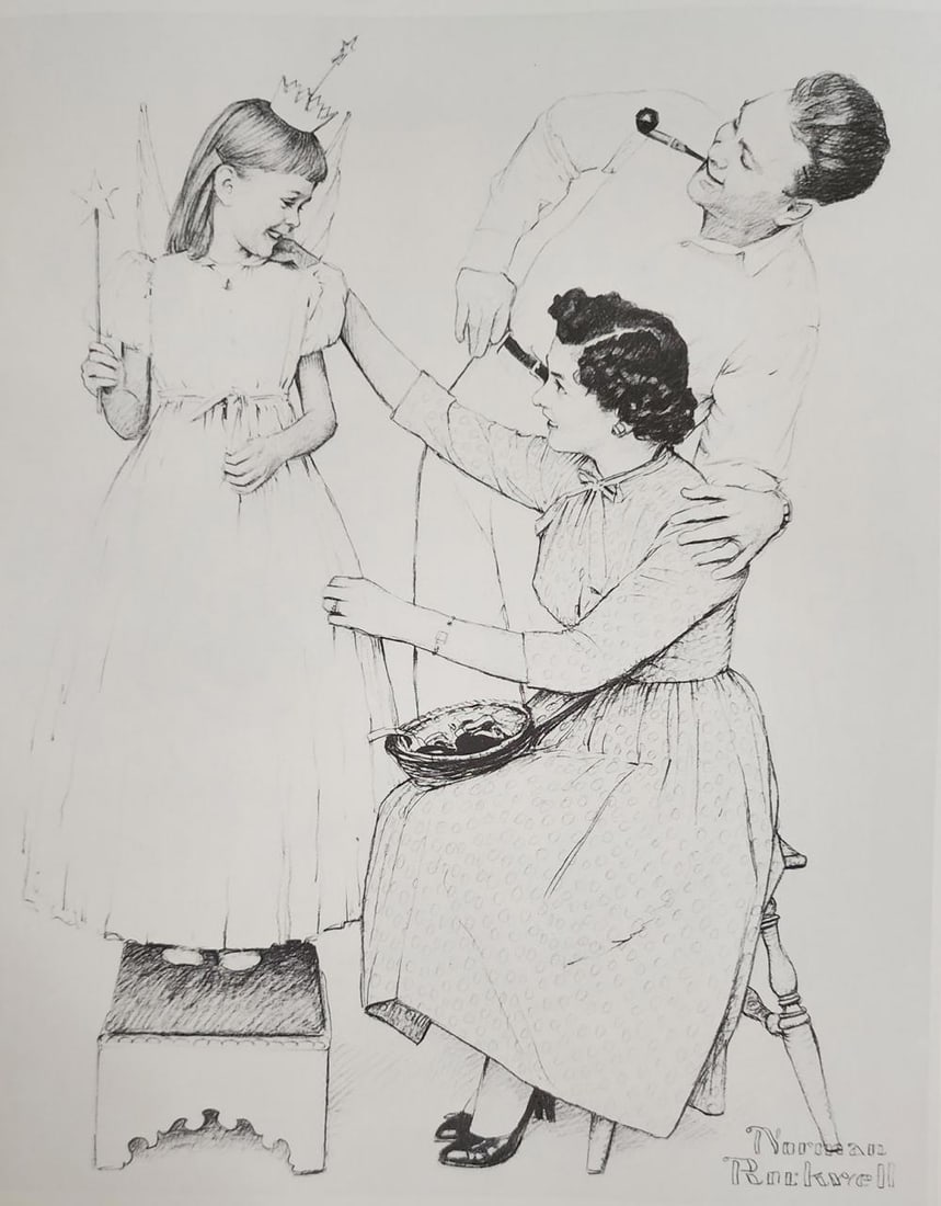 Norman Rockwell, Litle Angel - C.1960: Norman Rockwell " Litle angel - c.1960" from the "American Family Life" portfolio, Sketch Drawing 1950s for Massachusetts Mutual Company Media: offset lithograph on heavy cardstock paper Licensed prin