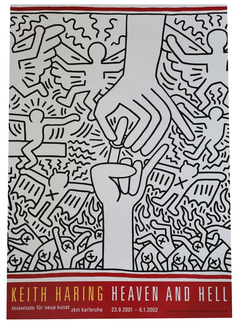Keith Haring, Heaven And Hell Original 2001 Poster: Year-2001 Poster Size 33 x 23.2" / 84 x 59cm Brilliant original exhibition poster for the Keith Haring exhibition at ZKM Karlsruhe in Germany. Held between September 2001 and January 2002, the exhibit