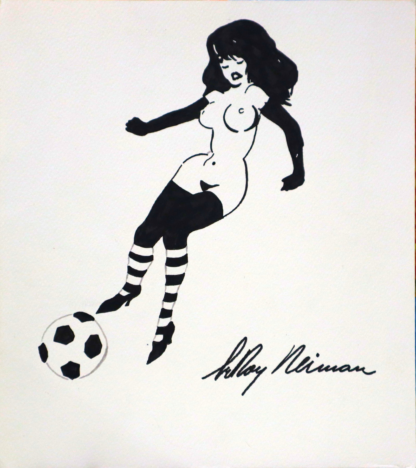 Playboy | LeRoy Neiman Femlin Soccer Star, Original Drawing: Artist: LeRoy Neiman Title: Playboy Femlin Medium: Watercolor on Paper Subject: Playboy Magazine Femlin Condition: Very Good Size: Approx. 10.75 x 6 Inches Condition Excellent Buyer's Premium 25%