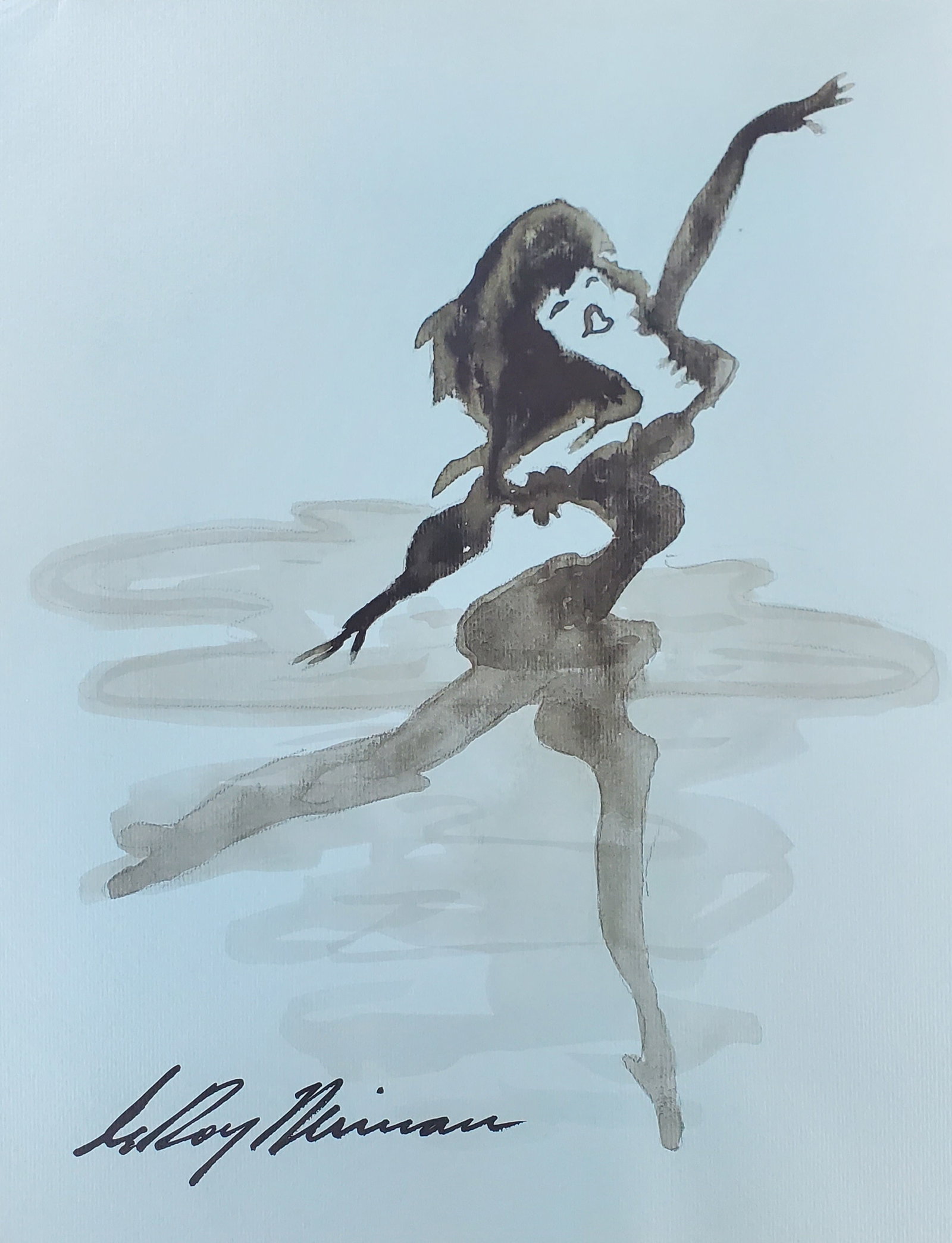 Playboy | LeRoy Neiman Femlin Disappears into Mist II, Original Drawing: Artist: LeRoy Neiman Title: Playboy Femlin Medium: Watercolor on Paper Subject: Playboy Magazine Femlin Condition: Very Good Size: 10 x 8 Condition: Very Good - Excellent