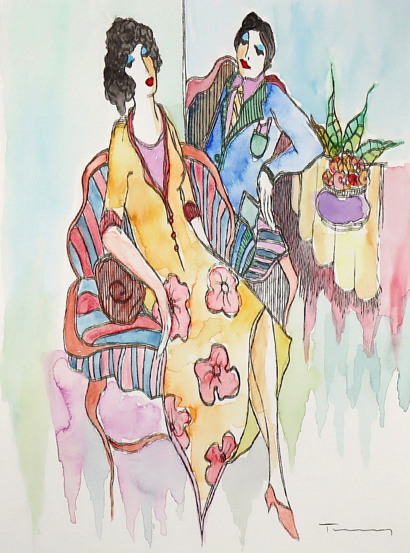 Itzchak Tarkay, Original Watercolor On Paper: Artist: TARKAY, ITZCHAK Title: UNTITLED Size: 16 X12 INCHES Medium: WATERCOLOR ON PAPER Edition: ORIGINAL Description: Hand signed by the artist. The artwork is in excellent condition. Publisher Certi