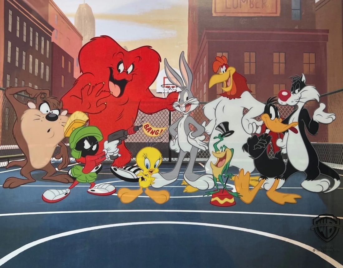 Warner Bros, 'Looney Tunes Saturday Morning Cartoons', Limited Edition Animation Cel: Limited edition artistic recreation sericel of Warner Bros Looney Tunes characters titled "Saturday Morning Cartoons". Features Gossamer, Michigan Frog, Marvin the Martian, Foghorn Leghorn, Bugs Bunny