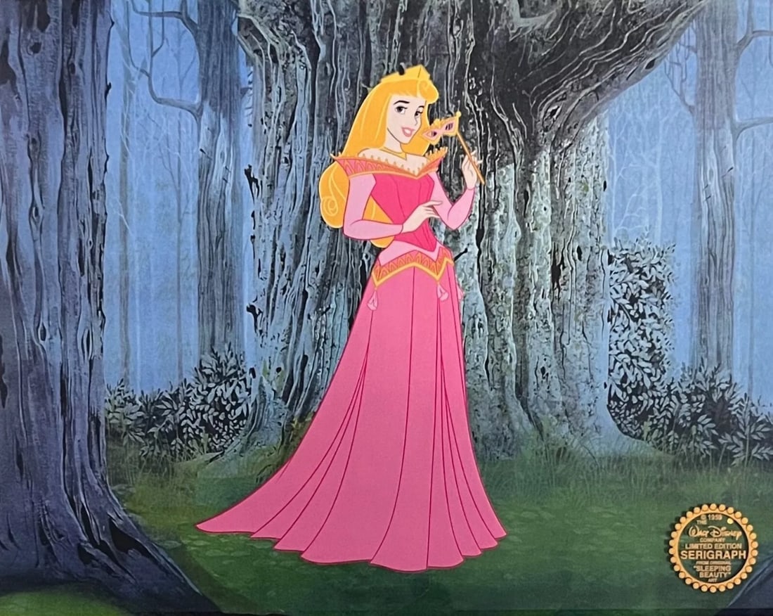 Disney, Sleeping Beauty - Aurora, Limited Edition Animation Cel: Disney Limited Edition Serigraph Cel of Sleeping Beauty . Disney’s own artists have selected this scene from the original animation drawings used to produce this classic Disney film. Known as a "ser
