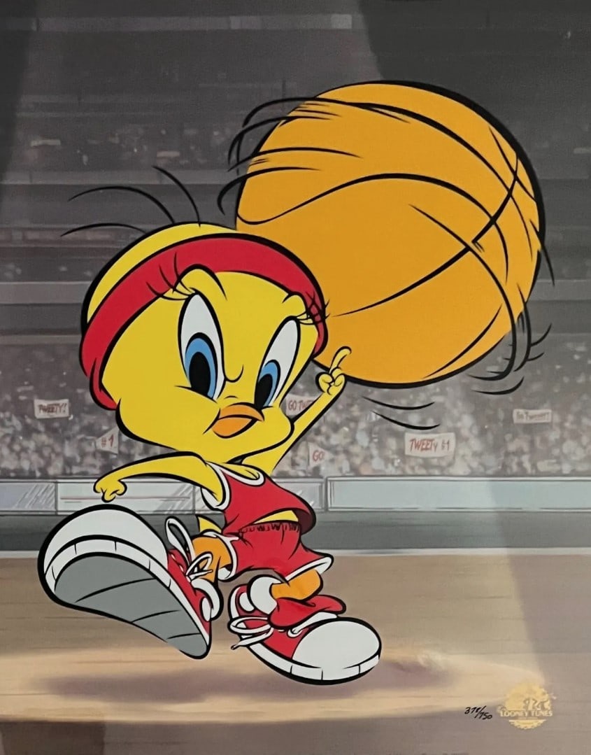 Warner Bros, Looney Tunes, Tweety Bird Basketball, Limited Edition Sericel: Limited edition Sericel of Warner Bros Looney Tunes titled "TWEETY BIRD BASKETBALL" This Cel measures 16.5" by 13.5", comes unframed, in excellent condition. Numbered from an edition of 750. This cel