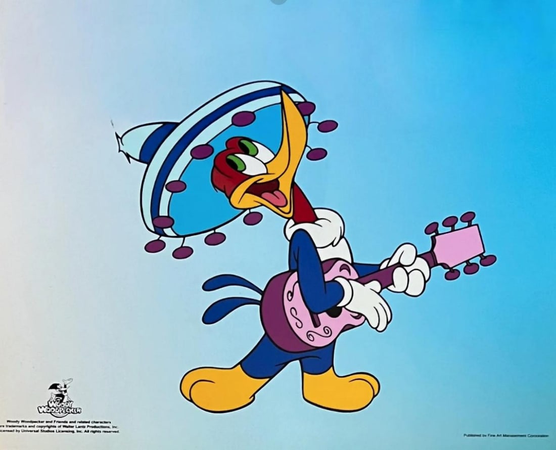 Universal Studios, Woody Wood Pecker - South Of The Border, Limited Edition Animation Cel: This is a large size Limited Edition Sericel titled "Love Birds" featuring Winnie and Woody Woodpecker. This Cel measures 16.5" x 13.5", comes unframed, in excellent condition. This bears an authentic