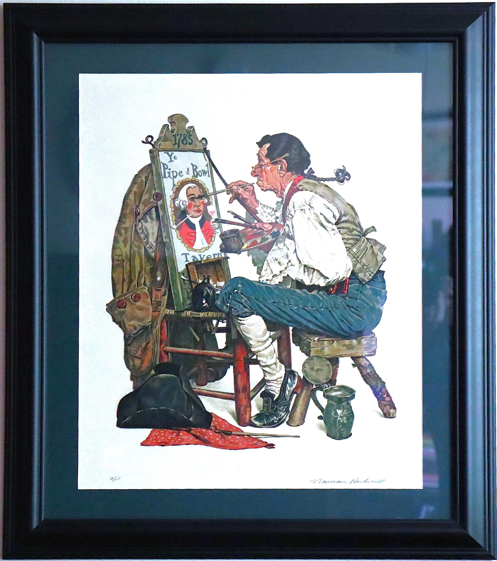 Norman Rockwell, 'Ye Pipe and Bowl', Hand-Signed Deluxe Edition AP Lithograph, 1976: Artist: Norman Rockwell (1894 - 1978) Title: 'Ye Pipe And Bowl' Year: 1976 Signed: Norman Rockwell Edition: Deluxe Artist Proof Type: Lithograph Paper Type: Nacre (Japon) Image Size: 22"x17" Paper Siz