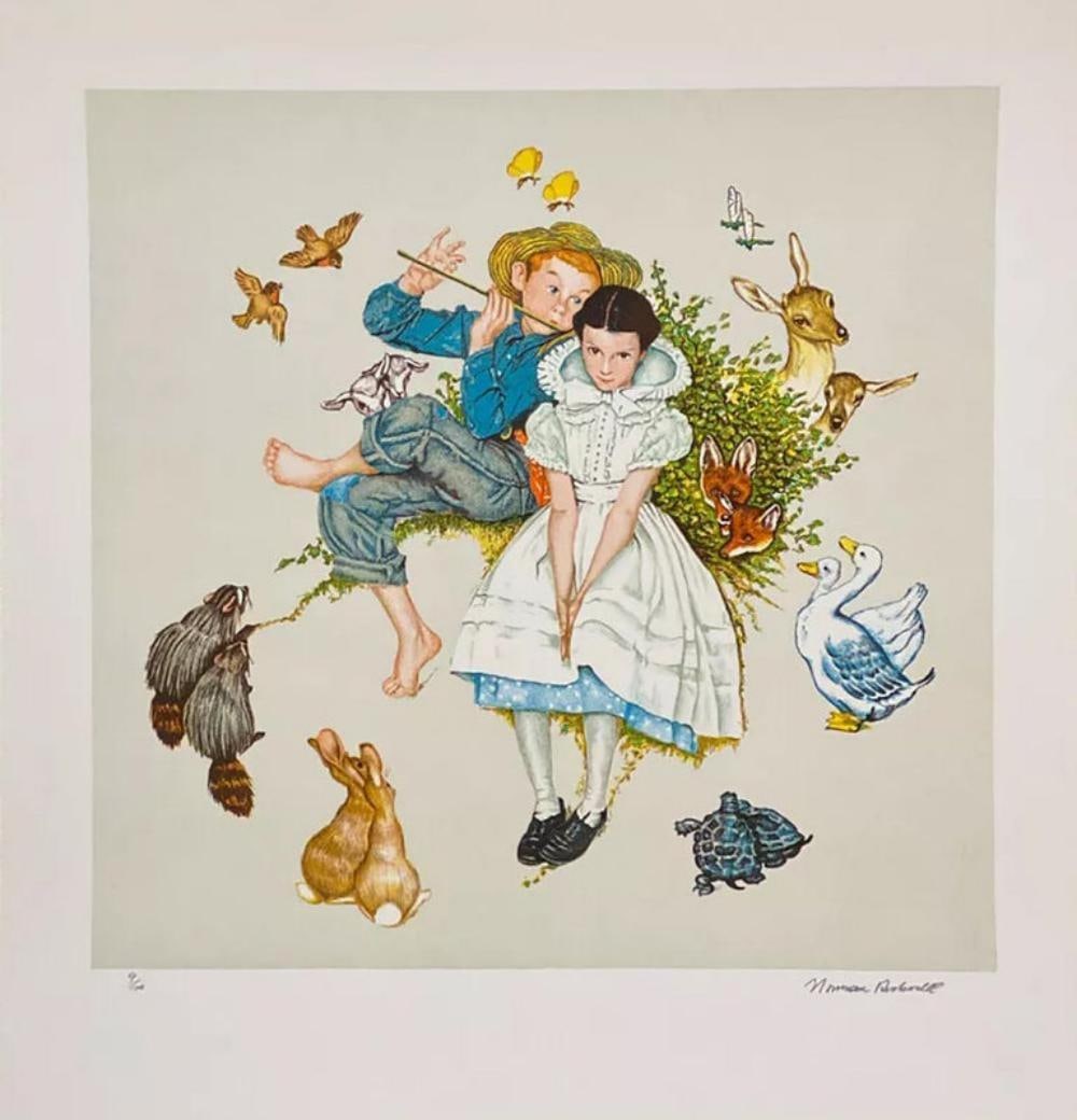 Norman Rockwell 'Sweet Song So Young', Signed Limited Editon Lithograph, 1977: "Sweet Song So Young" From the Four Ages of Love Suite by Norman Rockwell Media: Lithograph on Paper Image Dimensions: 21" x 22" Year Produced: 1977 Edition Size: 200 Numbered (1-200), 60 Artists Proo