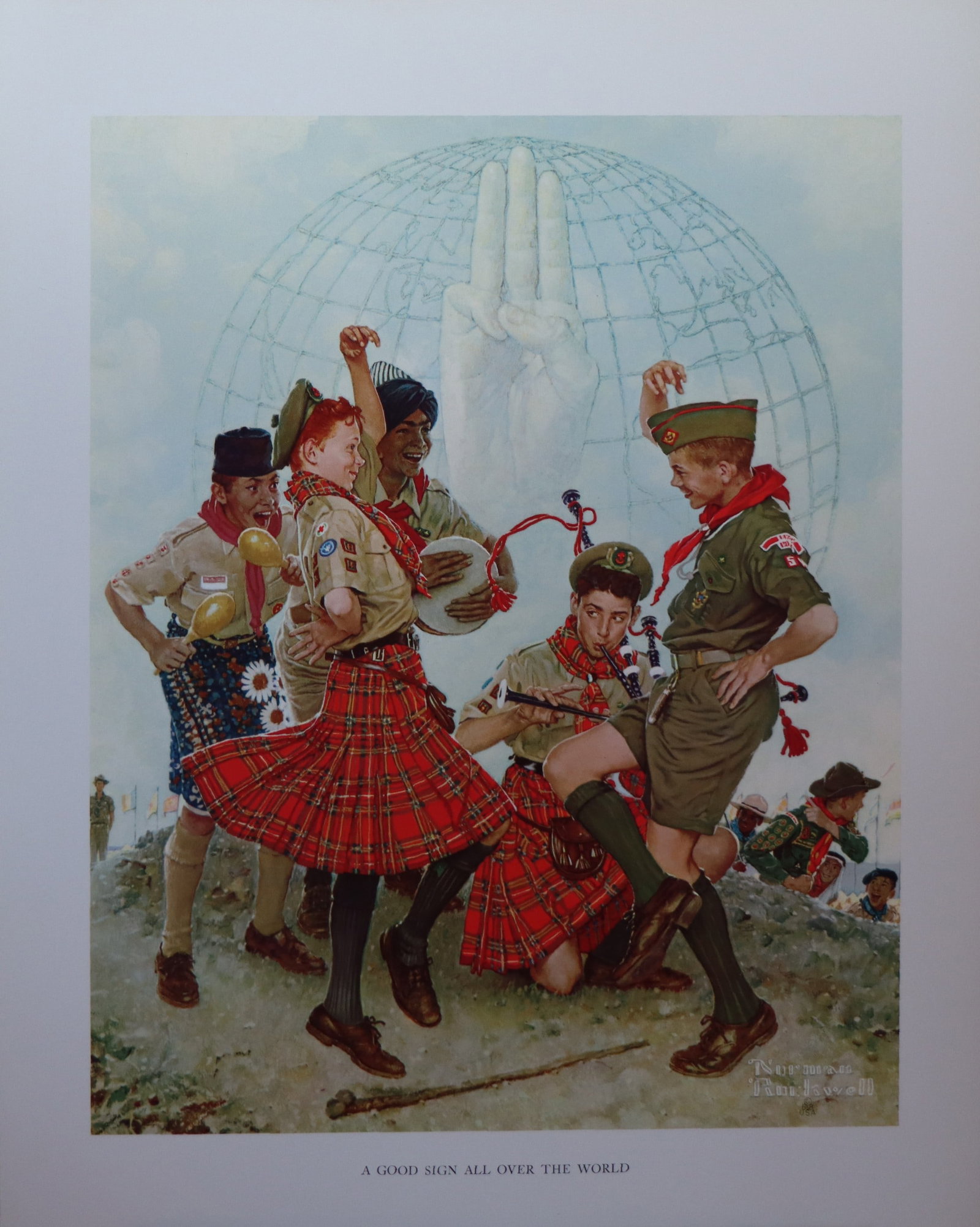 Norman Rockwell, 'A Good Sign All Over The World', Offset Lithograph, 1969: Artist: Norman Rockwell (American, 1894-1978) Title: Surface: Gloss Paper Type: Offset Lithograph Year: 1969 Size: 14"x11" inches (35.6 x 27.9 cm) (sheet, each)Origin: USA Signed: No Artist Bio: First