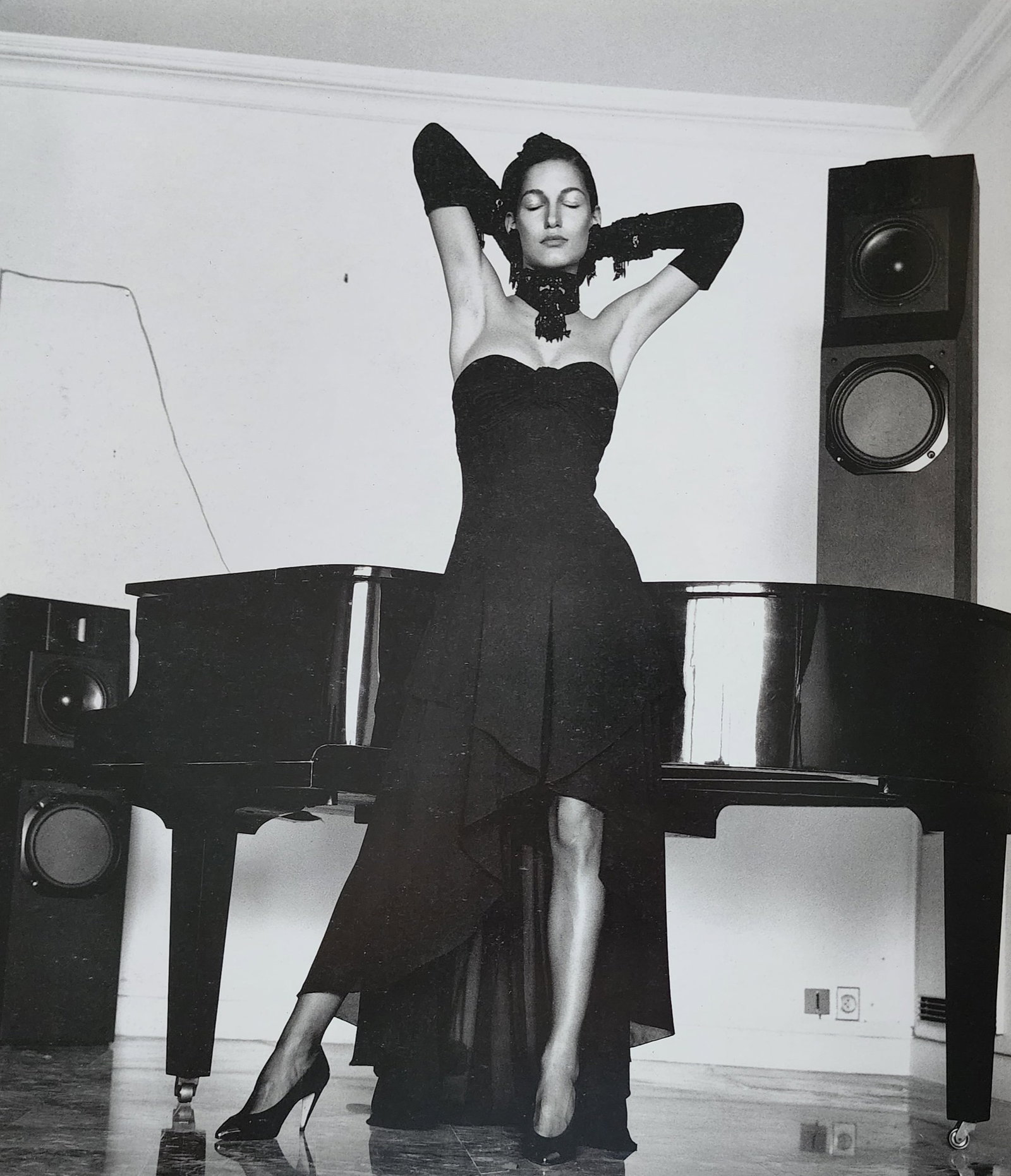 Helmut Newton 'Modeling a Karl Lagerfeld Dress' 1987: Photographer: Helmut Newton (Germany, 1920 - 2004) - best known for his erotically charged highly stylized images, Helmut Newton was one of the most influential fashion photographers of all time. Titl