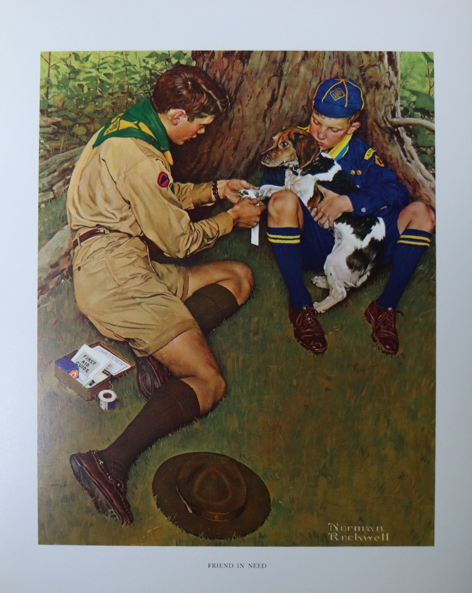 Norman Rockwell, 'Friend In Need', Offset Lithograph, 1969: Artist: Norman Rockwell (American, 1894-1978) Title: Surface: Gloss Paper Type: Offset Lithograph Year: 1969 Size: 14"x11" inches (35.6 x 27.9 cm) (sheet, each)Origin: USA Signed: No Artist Bio: First
