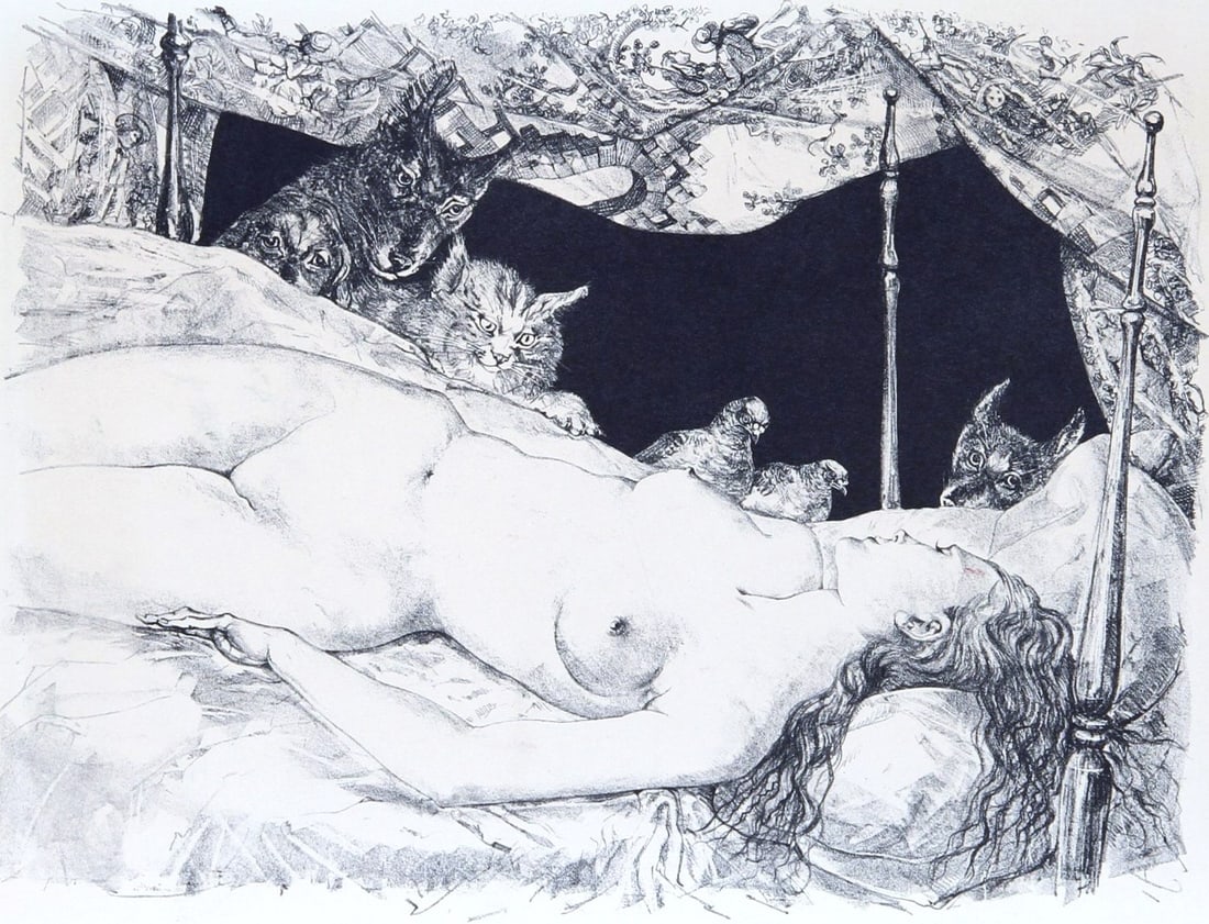 Leonard Tsuguharu Foujita 'La Reve' lithograph. signed in pencil, 1947: Artist: Leonard Tsuguharu Foujita Title: 'La Reve' Year: 1947 Medium: lithograph on paper Size: 22" x 29 7/8" (sheet) Edition: E.A, aside of the edition of 50 signed & numbered in pencil Condition: In