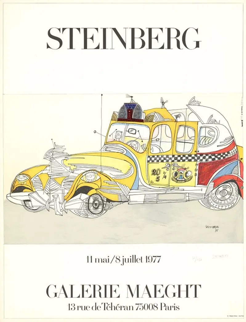 Saul Steinberg, 'Taxi' Signed & numbered Lithograph 1977: Artist: Saul Steinberg Title: Taxi - Galerie Maeght Year: 1977 Medium: Lithograph, signed and numbered in pencil Edition: XX/150 Size: 23 in. x 31 in. (78.74 cm x 58.42 cm) Condition: In excellent