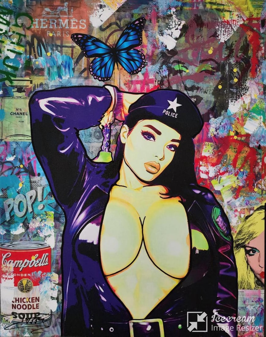 Jozza, 'Siri, Concealed Weapon', Original Pop Art Canvas Painting, 2024, 30"x24": Artist: Jozza Title: "Siri, CONCEALED WEAPON Year: 2024 Media: Original acrylic on canvas Size: 30x24 Inches Hand signed on the recto and signed "Jozza", Titled, Dated, and ID numbered on the verso, A