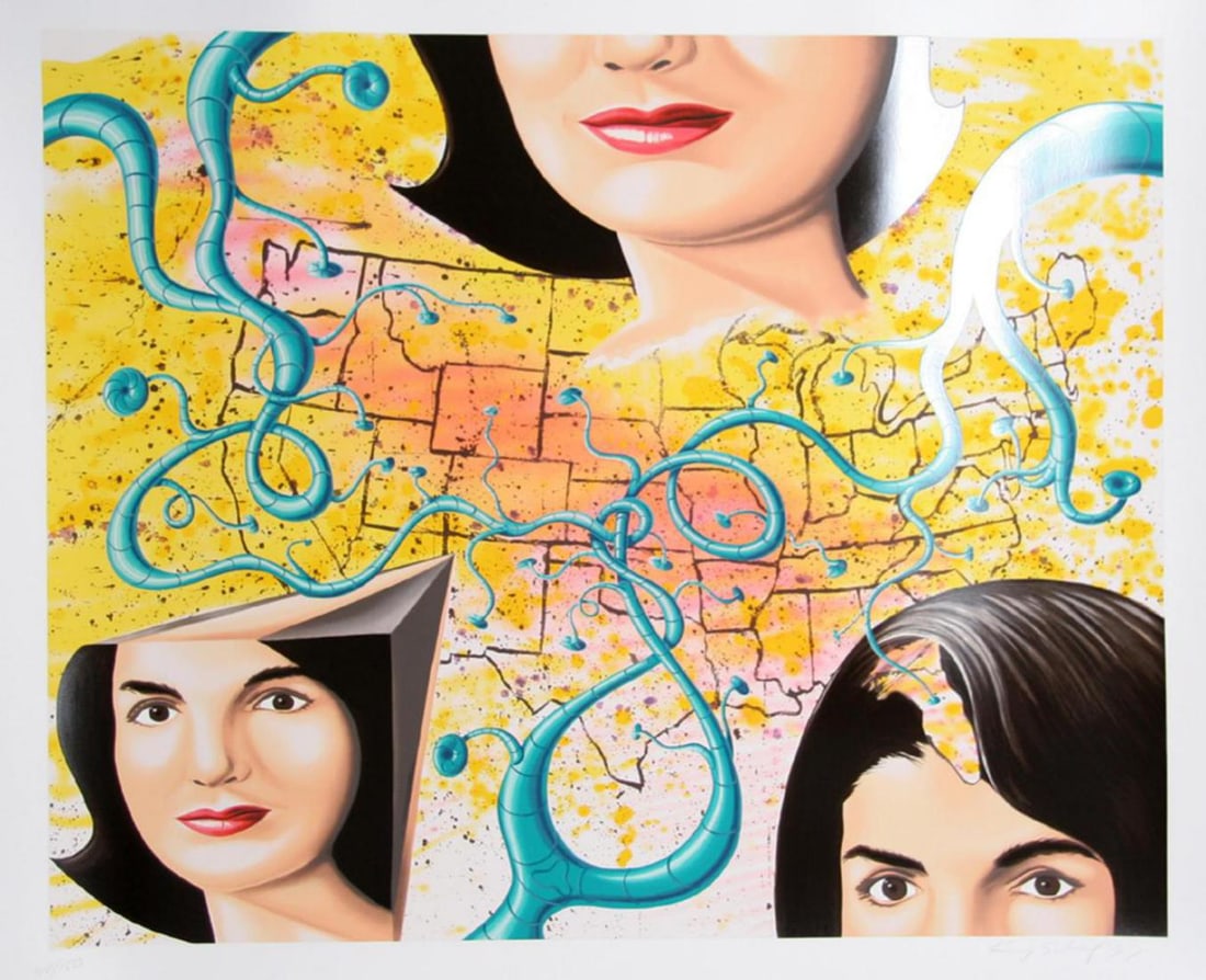 Kenny Scharf, 'The 3 Faces Of Jackie The American', Signed Limited Edition, Serigraph, 1997: KENNY SCHARF "THE 3 FACES OF JACKIE THE AMERICAN" SERIGRAPH SHEET SIZE: 40 X 47 INCHES IMAGE SIZE: 32 X 40 INCHES EDITION: OF 150 YEAR: 1997 SIGNATURE: HAND SIGNED AND NUMBERED BY THE ARTIST INCLUDED 