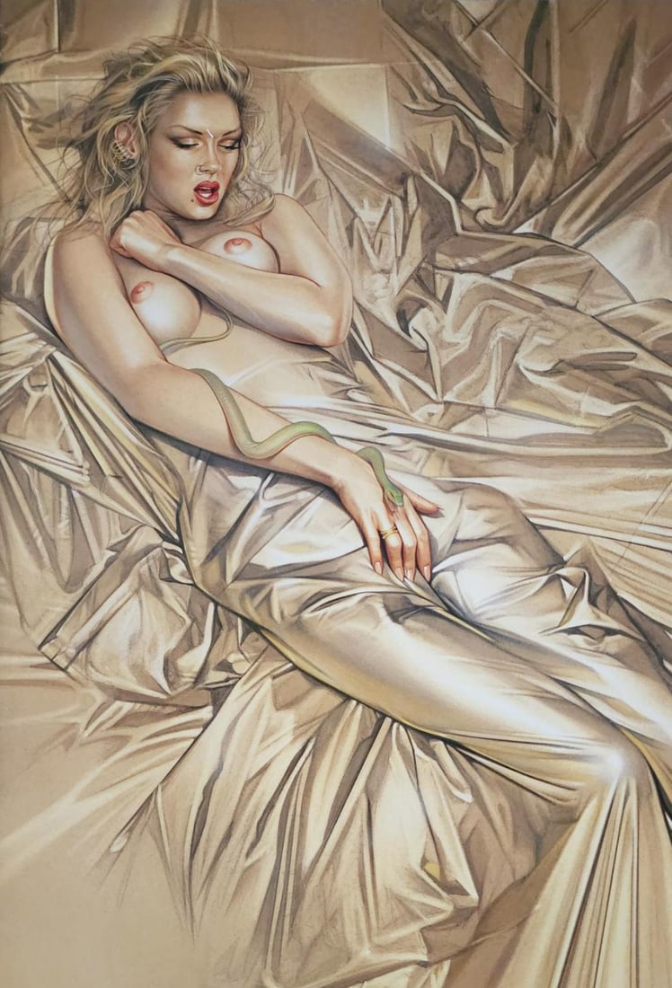Hajime Sorayama, 'Untitled', Offset Lithograph - Large Format, 1997: Artist: Hajime Sorayama Title: Untitled Year: 1997 Offset Lithograph Dimensions: 14in. by 10in. Mount Board Size 16 x 20 Professionally dry Mounted on acid free backing with a 4 ply matt In Excellent 