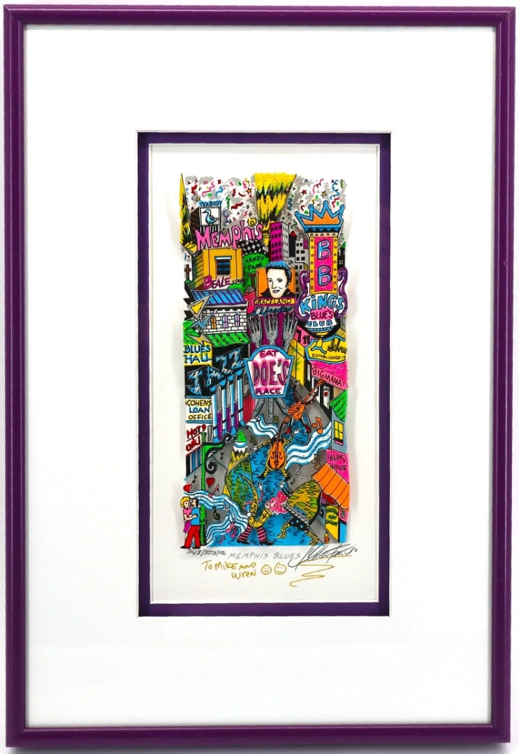 Charles Fazzino, 'Memphis Blues', Signed Limited Edition 3-D Lithograph - featuring original drawing: Artist: Charles Fazzino Title: Memphis Blues Surface: Paper Type: 3-D Lithograph Image Dimensions: 8.5"x4.5" Year Produced: 1980 Edition Size: 500 Edition number: 343/500 Signed & numbered in pencil, 