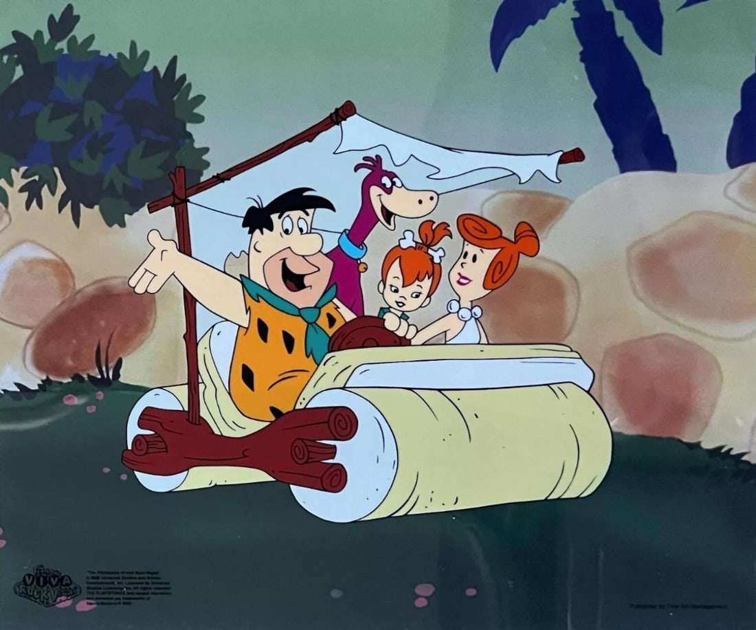 Hanna-Barbera, The Flintstones - Family Outing Animation, Limited Edition Animation Cel: Limited edition Sericel of The Flintstones titled "Family Outing". This fantastic animation features Fred, Wilma, Pebbles and Dino as they appeared in the animated cartoon feature "Viva Rock Vegas". M