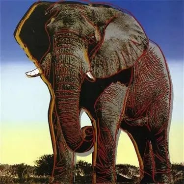 Andy Warhol, (After) "African Elephant" (TRAIL PROOF) 1983: Andy Warhol "African Elephant" from 'Endangered Species' (TRAIL PROOF) USA, 1983 Screenprint in colors 38 h ? 38 w in (97 ? 97 cm) This work is an unsigned and Unnumbered Printer's proof, outside of t