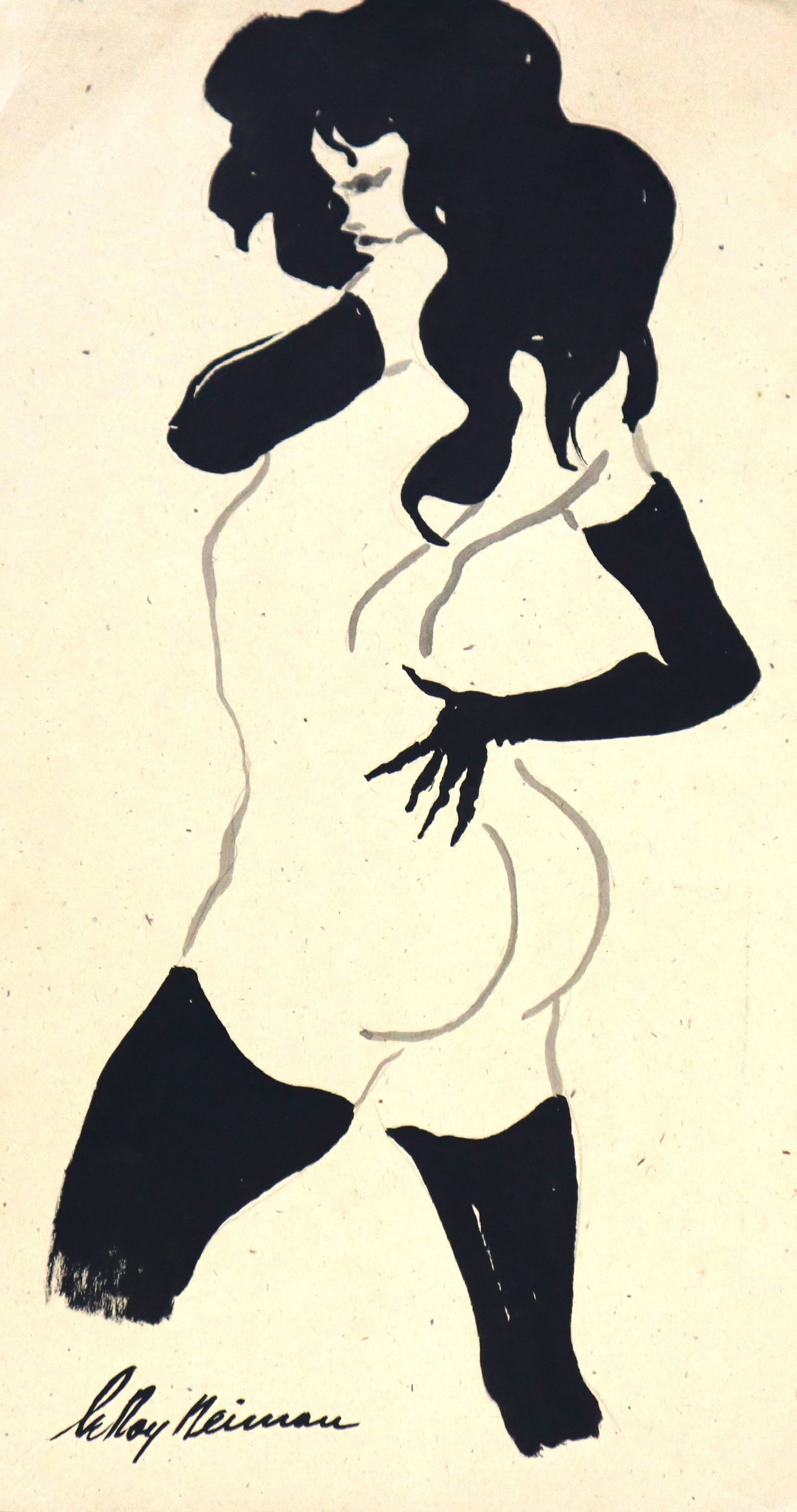 LeRoy Neiman, Playboy Femlin Pose, Original Drawing: Artist: LeRoy Neiman Title: Playboy Femlin Medium: Watercolor on Paper Subject: Playboy Magazine Femlin Condition: Very Good Size: Approx. 10.75 x 6 Inches Condition Excellent Buyer's Premium 25%