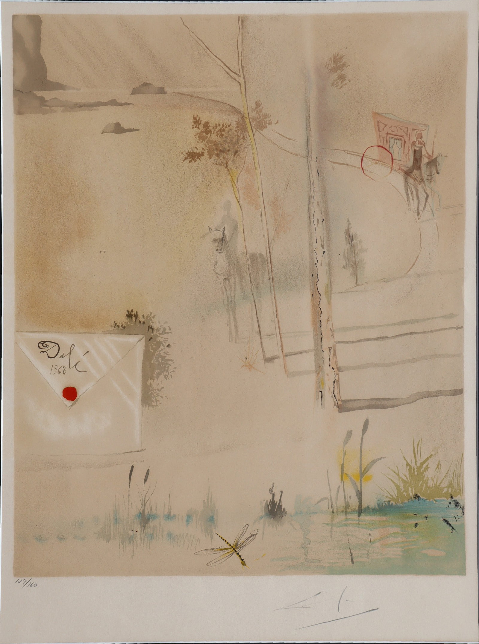 Salvador Dali, The Arrival of Dumont, Hand-Signed Limited Edition Lithograph, 1969: Artist: Salvador Dali (1904?1989) Title: The Arrival of Dumont Suite: 25-lithograph suite created for "Three Plays by the Marquis de Sade Edition: Out of 160 Year: 1968-1969 Medium: lithograph Approxi