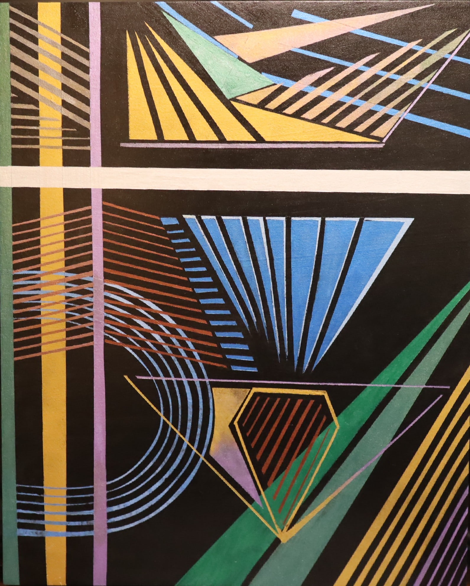 Maximus Crafted, Convergence of Lines, Metallic Acrylic Gesso Board Painting, 2020: Artist: Maximus Crafted(1989 - Present) Title: Convergence of Lines Year: 2025 Edition: Original Signed: On Back Art Size: 19.75"x15.25" Type: Painting Surface: Gesso Board Condition: Excellent Art De