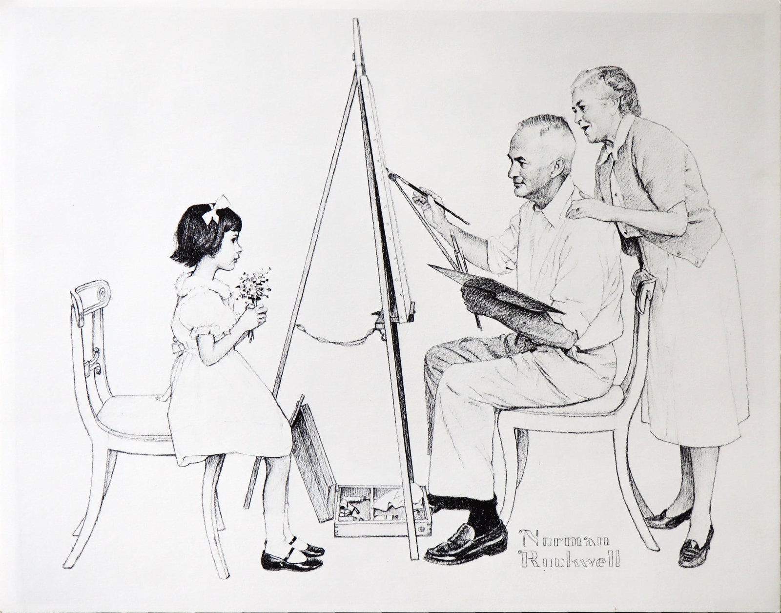 Norman Rockwell, Grandfather Painting Granddaughter, Lithograph, 1980 (1 of 1)