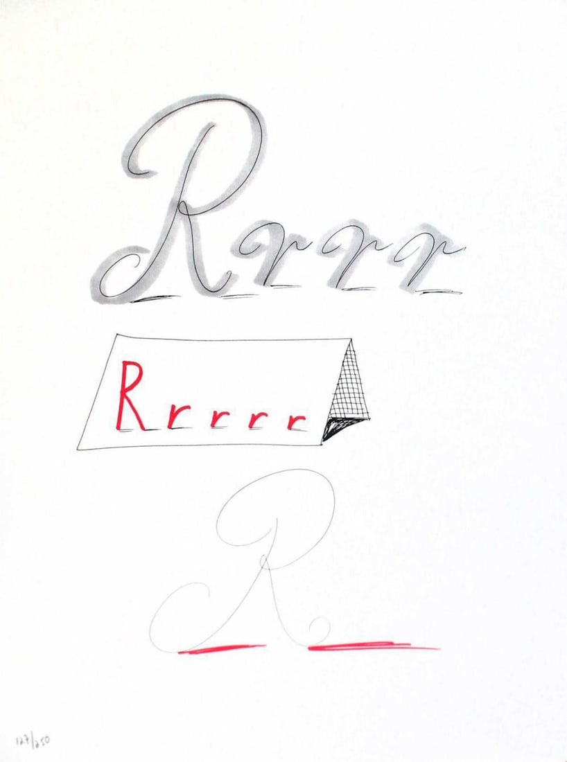 David Hockney - Letter R - Framed Lithograph: Artist: David Hockney. Title: Letter R from "Hockney's Alphabet" Year: 1991. Dimensions: 12 5/8 in. by 9 5/8in. Frame size approx: 18 x 15 Inches. Publisher: Faber and Faber Limited London Suite: Hock