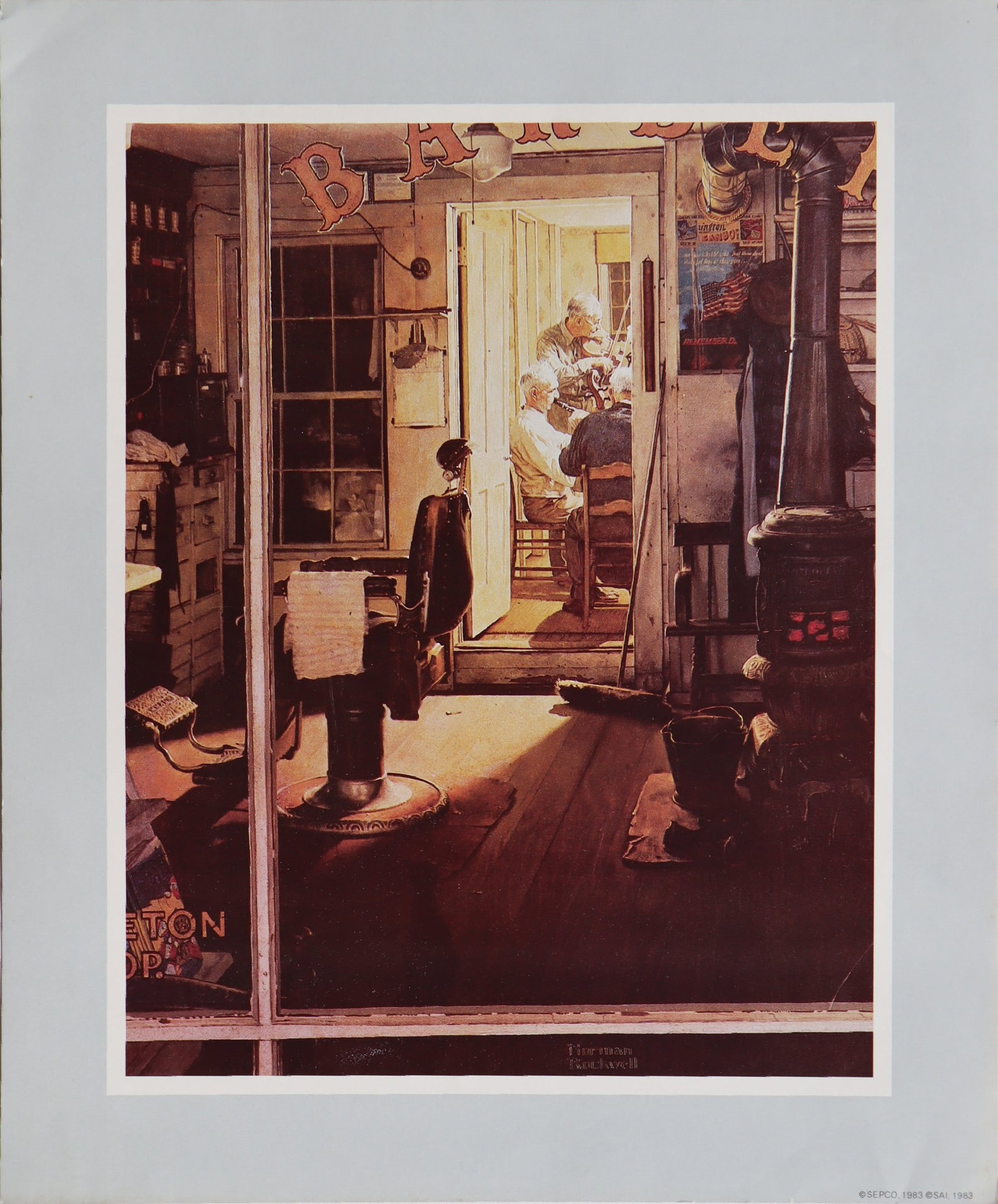 Norman Rockwell, Shuffleton's Barbershop, Lithograph, C. 1980's (1 of 2)
