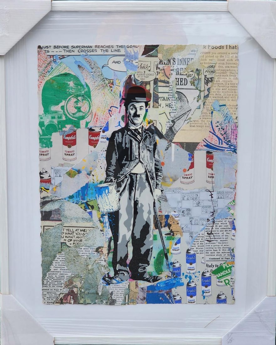 Mr. Brainwash, 'Chaplin, 2023' Original 1/1 Unique On Paper Framed, w/ Artist COA (1 of 4)
