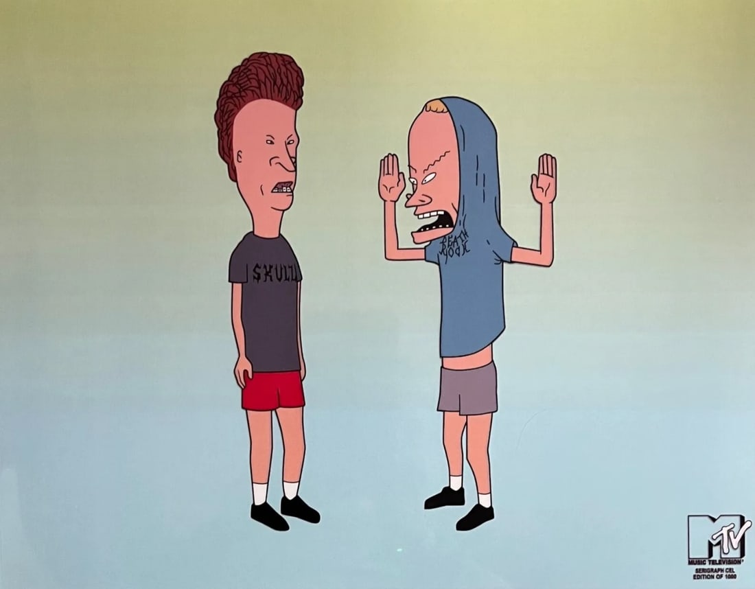 MTV, Beavis & Butthead, "I am Cornholio", Limited Edition Animation Cel: Rare Limited Edition Sericel of Beavis and Butt-head titled "The Great Cornholio" from the MTV Studios animated series. Produced in 1996 from a limited edition of 1000. This sericel bears an MTV Seal 