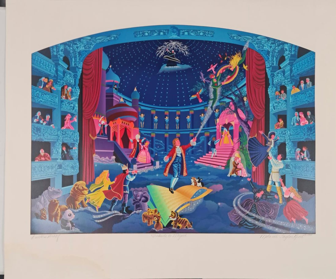 Melanie Taylor Kent, Tribute To Mozart - Printers Proof: Artist: Melanie Taylor Kent Title: Tribute to Mozart Medium: Serigraph Year: 1989 Size: 40" x 30" Edition: Printers Proof Hand-Signed & Numbered Condition: Excellent Certificate of Authenticity is inc