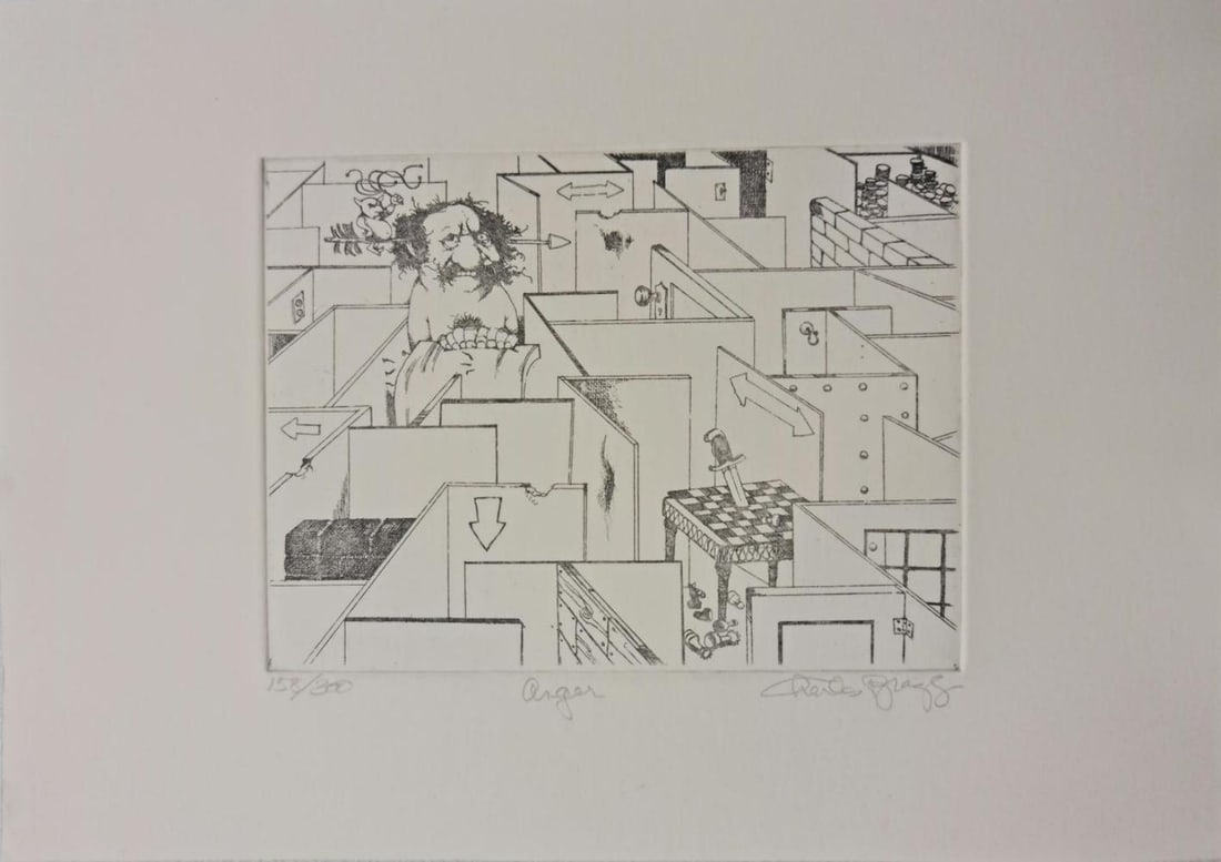 Charles Bragg, 'Anger' Signed Limited Edition Etching: Artist: Charles Bragg Title: Anger Medium: Etching on paper Year: C1980 Size:12" x 15" Edition: from the edition of 300Hand signed & Numbered by the artist Condition: Excellent is included