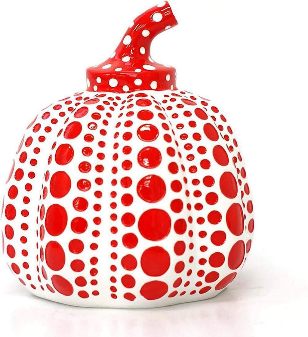 Yayoi Kusama, Pumpkin Lammfromm, Paperweight Sculpture Red: Yayoi Kusama Pumpkin-Red Resin, Paperweight Sculpture Object: Height: 9.5 cm - Diameter: 7.5 cm Box: Width: 13cm By Height: 10.5cm By Depth: 12.5cm The artwork is in excellent condition Yayoi Kusama: